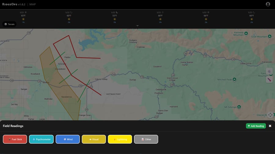 Manual field readings on the shared map