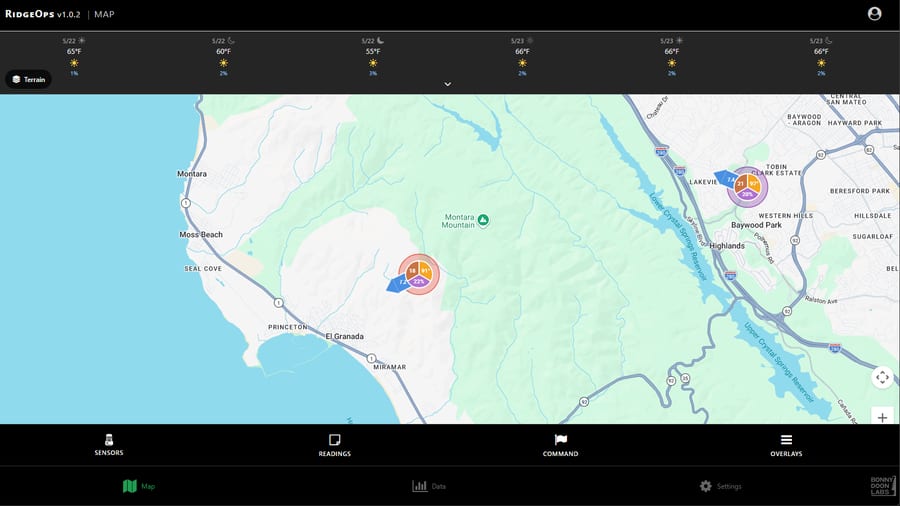 Live ANEMOS sensor network on the map