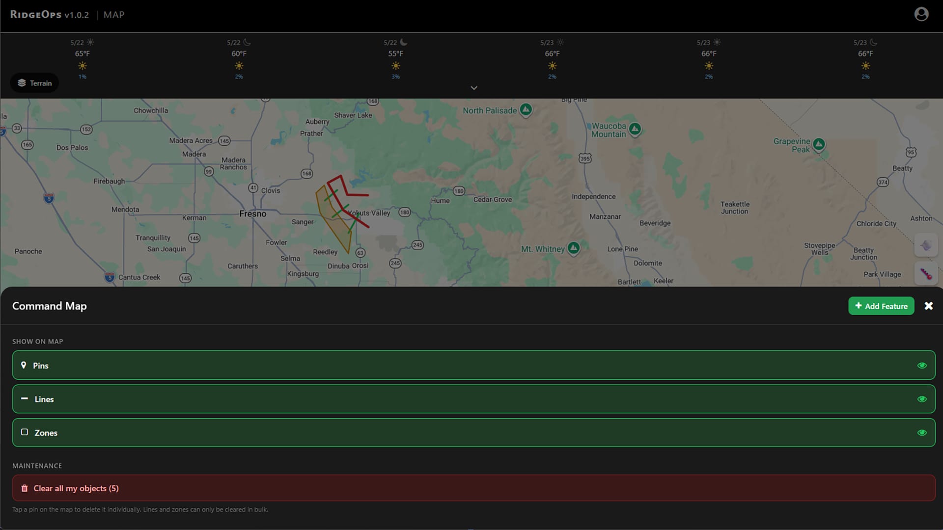 The RidgeOps command map running on a tablet